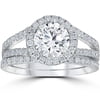 Pompeii 1 3/4ct Halo Diamond Engagement Ring Splt Shank Ring Set 14K White Gold (JK,I2-3)
