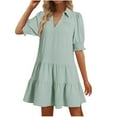 thumbnail image 2 of Antinious Ladies Summer Dress,Elegant Dresses for Women,Casual Dresses for Women Turndown Collar Short Sleeve Fold Solid V-Neck Dress,Mint Green,S, 2 of 5