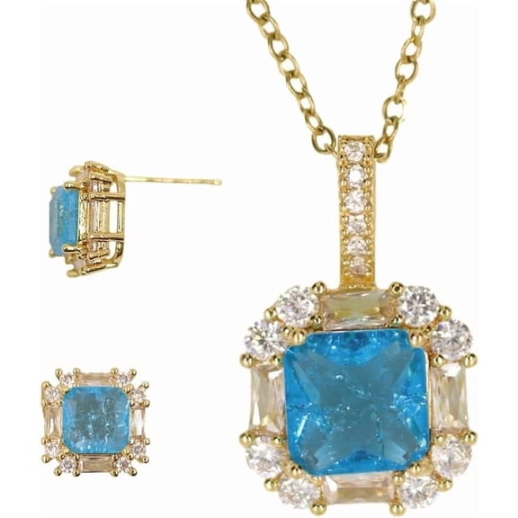 Blue Crystal Necklace And Earrings,Cubic Zirconia Stud Earring For Women Birthstone Stud Earrings,Jewelry Sets