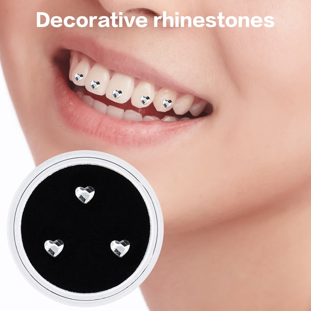 50 pcs Teeth Jewelry kit Teeth Rhinestone Dental Charm Teeth Ornament Tooth  Rhinestones kit Teeth Diamond Heart Body Jewels Heart Teeth Charms