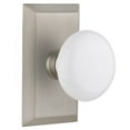 thumbnail image 1 of Nostalgic Warehouse Studio Plate with White Porcelain Knob, Privacy - 2.75", Satin Nickel, 1 of 1
