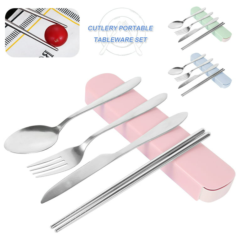 Arroyner 3 Pack Portable Travel Flatware Set, Reusable Silverware Knife  Fork Spoon Chopsticks Utensils, Stainless Steel Camping Cutlery for School