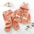 thumbnail image 2 of HNMKIU Soft Flannel Hooded Pajama Set Winter Warm Sleepwear Cozy Pants Toddler Pajamas for Girls Kids Youth Children 02_Orange,9-10 Years, 2 of 5