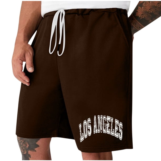 Mens Casual Shorts Lace-Up Elástico Cintura Bolsillo Ejercicio Fitness Hogar Pantalones de Media Longitud para Diario