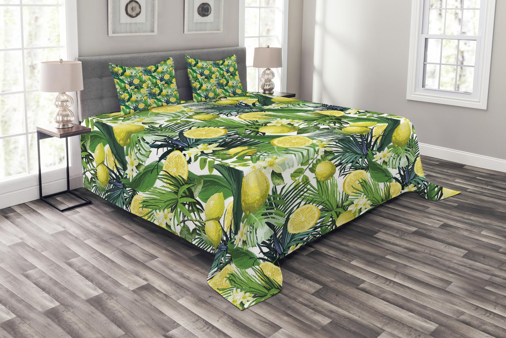 Nature Bedspread Set King Size, Tropical Plants with Large Evergreen