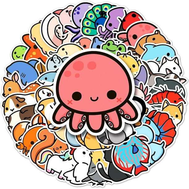 50 pegatinas de animales bonitos para niños, paquete variado, pegatinas impermeables para botellas de agua, pegatinas estéticas de dibujos animados para ordenador portátil, para niños, niñas, adolesc