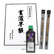 Japanese Calligraphy Set for Shodo and Shuji. 80 Pcs Calligraphy Papers, 180ml Japanese Sumi Calligraphy Black Ink, Thick and Thin Brush Set