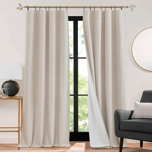 RYB HOME 3 in 1 Soundproof - Blackout - Insulation Linen Curtains, Noise Blocker Energy Saving Curtains for Bedroom Living Room Kids Nursery Studio Home O
