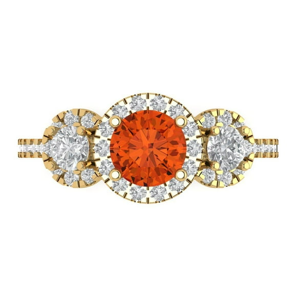 1.46 ct Round Cut Simulated Red Diamond 3 Stone 14K Yellow Gold Womens Engagement Ring