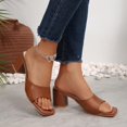 thumbnail image 2 of BRICH Women's Square Open Toe Heels Sandals Low Block Chunky Heeled Sandal Slip on Mules Comfortable Casual Dress Pumps Shoes Brown 8.5, 2 of 8