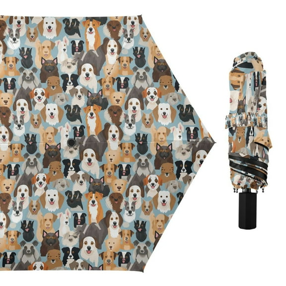 Various Expressive Dogs Compact Sun Umbrella Windproof Travel Umbrellas for Rain Strong Portable UV Protection