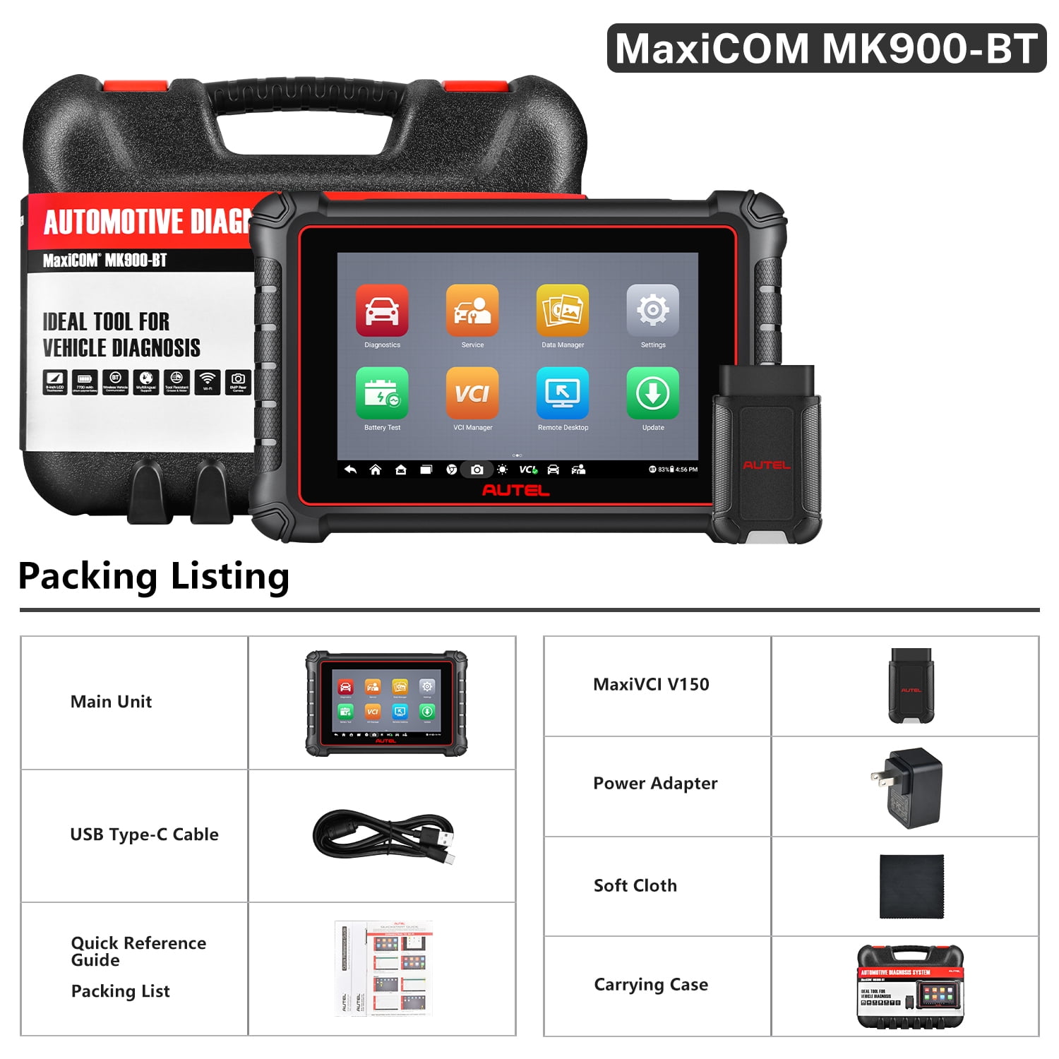 Autel Scanner Maxcom MK900BT, 2026 MK900-BT Bidirectional Diagnostic Scan Tool, 2.0 BT Ver. of MK900 MX900, 40+ Reset, 3K+ Active Tests, CAN FD & DoIP, FCA