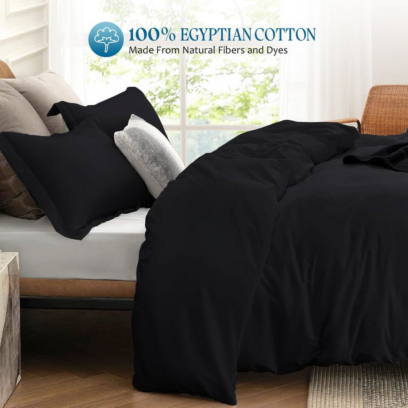 500 Thread Count 100% Egyptian Cotton 5 Piece Duvet Set with Zipper Closure & Corner Queen/Full 5 Pc Duvet Set Color Black Solid