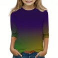 thumbnail image 3 of Efsteb Kids Girls' Fashion 3/4 Sleeve Shirt Crew Neck T Shirts Gradient Color Graphic Tee Comfy Soft Casual Loose Blouses (Purple,11 Years), 3 of 5