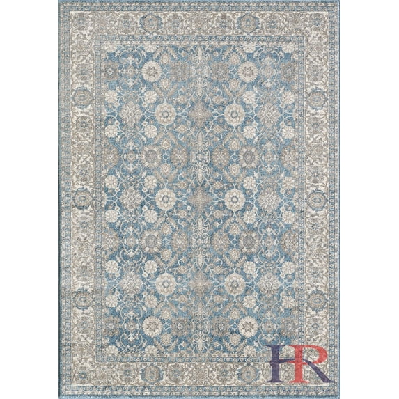 Handcraft Rugs Modern Floral Design Oriental Persian Allover Faded Vintage/Contemporary Area Rug. Color: Ivory/Grey and Light Blue. 8x10