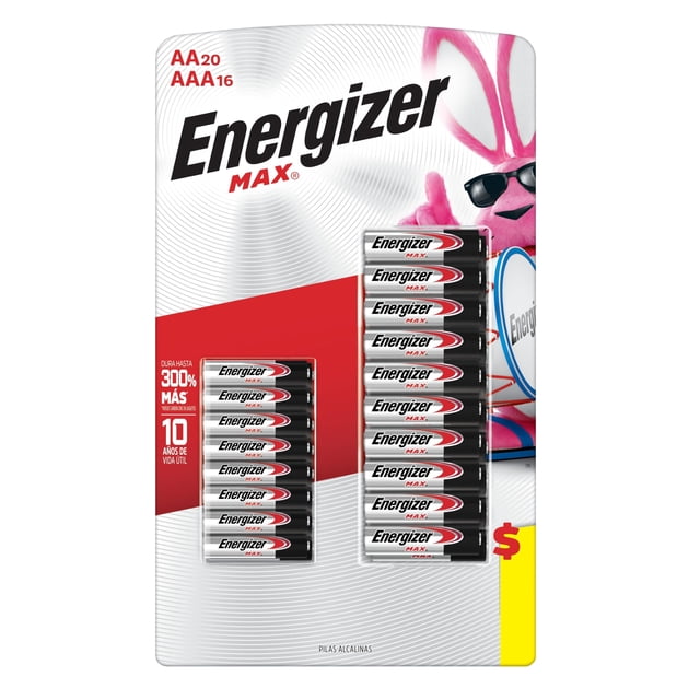 Energizer Pilas Alcalinas Tipo AA y AAA MAX - Uso en Controles, Juguetes, cámaras y Dispositivos electrónicos - Pack 36 Baterías (20 Doble A + 16 Triple A)