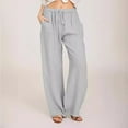 thumbnail image 4 of Pantalones de yoga holgados casuales de algodón y lino para mujer, pantalones largos para hacer ejercicio, 4 of 6