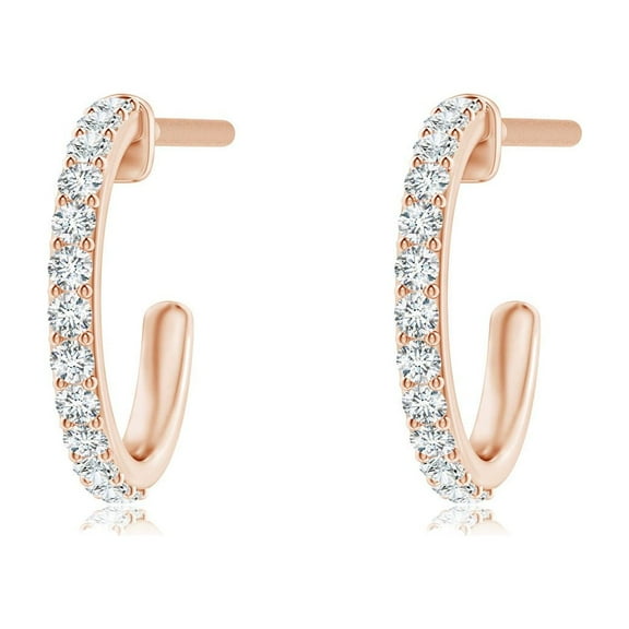 ANGARA Natural Prong-Set Diamond Hoop Earrings in 14K Rose Gold for Women (Size-1.1mm| Color-G| Clarity-VS2) | April Birthstone, Anniversary, Jewelry Gift for Women | Natural Diamond Earrings
