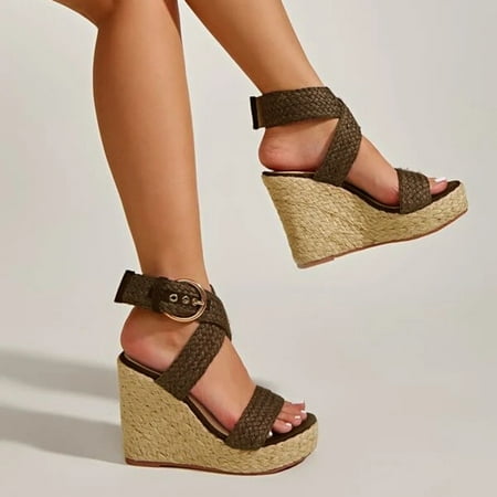 

NEGJ Sandals For Women Ladies Fashion Solid Wedges Casual Buckle Strap Roman Shoes Sandals