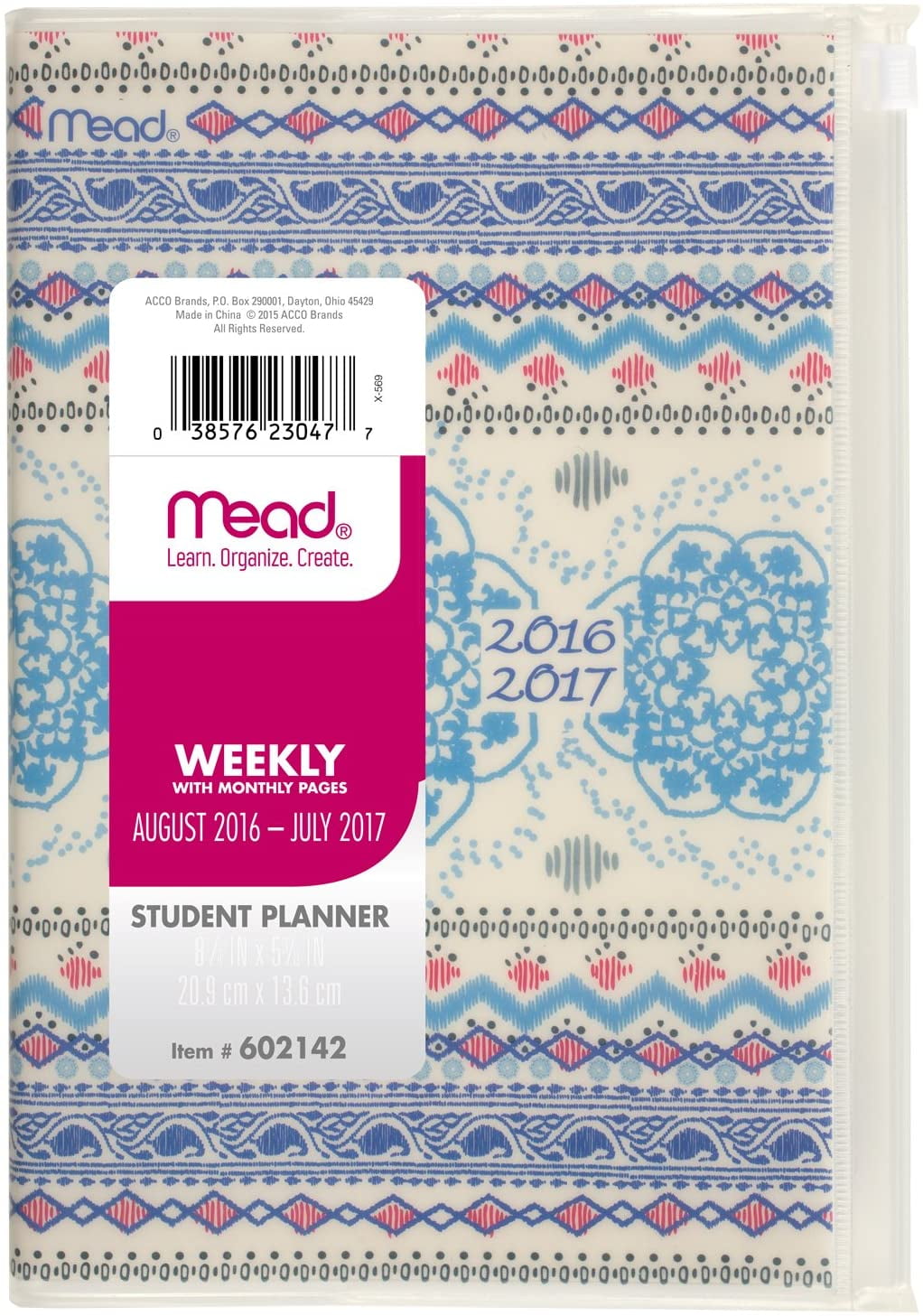 Mead Weekly/Monthly Student Planner/Appointment Book, August 2016