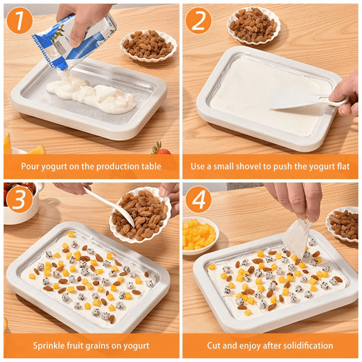 Ice Cream Maker Pan with 2 Scrapers DIY Yogurt Ice Cream Maker Plate Multifunctional Cold Sweet Fried Food Plate