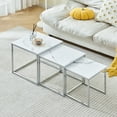 thumbnail image 2 of Nest of Tables Set of 3 ,High Gloss Square End Table Side Table with Metal Frame ,Sofa Side Table Wood Tabletop for Small Space, Modern Coffee Table Stacking End Table for Living Room,White Marble, 2 of 8