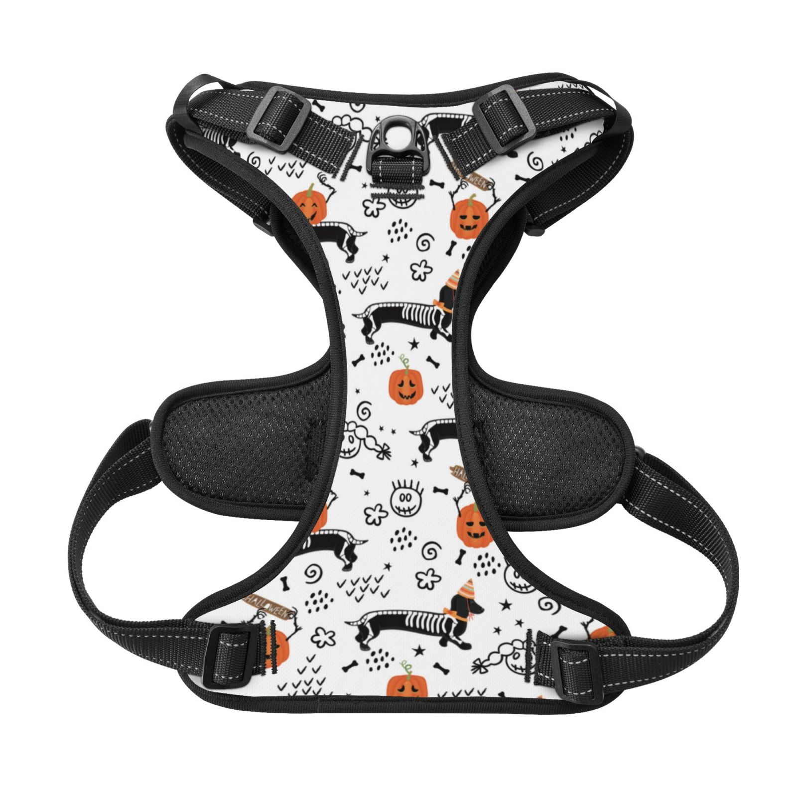Kdxio Halloween Dachshund Print No Pull Dog Harness Adjustable Reflective Oxford Easy Control Medium Large Dog Harness for Training and Everyday-X-Large