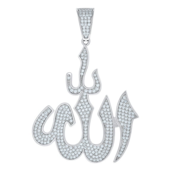 925 Sterling Silver Round Cut Moissanite Men's Flat Allah Pendant Arabic Religious Charm | 1.52 Ct.