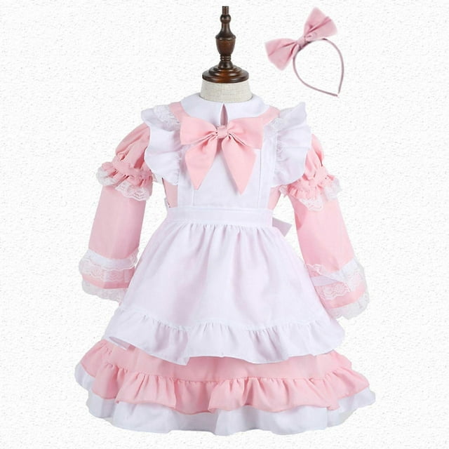 Princess Pleated Dress Girls' Japanese Cute Cartoon Pattern Long Sleeve Lolita Dress,100% New