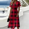 thumbnail image 2 of Ladies' Plaid Casual Fashionable Short Sleeved V-neck Dress Red E L, 2 of 5