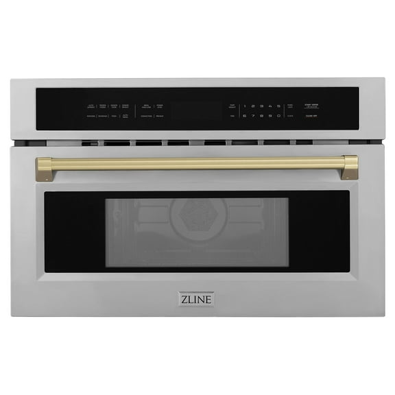 ZLINE Autograph Edition 30" 1.6 cu ft. Built-in Convection Microwave Oven in Fingerprint Resistant Stainless Steel and Champagne Bronze Accents