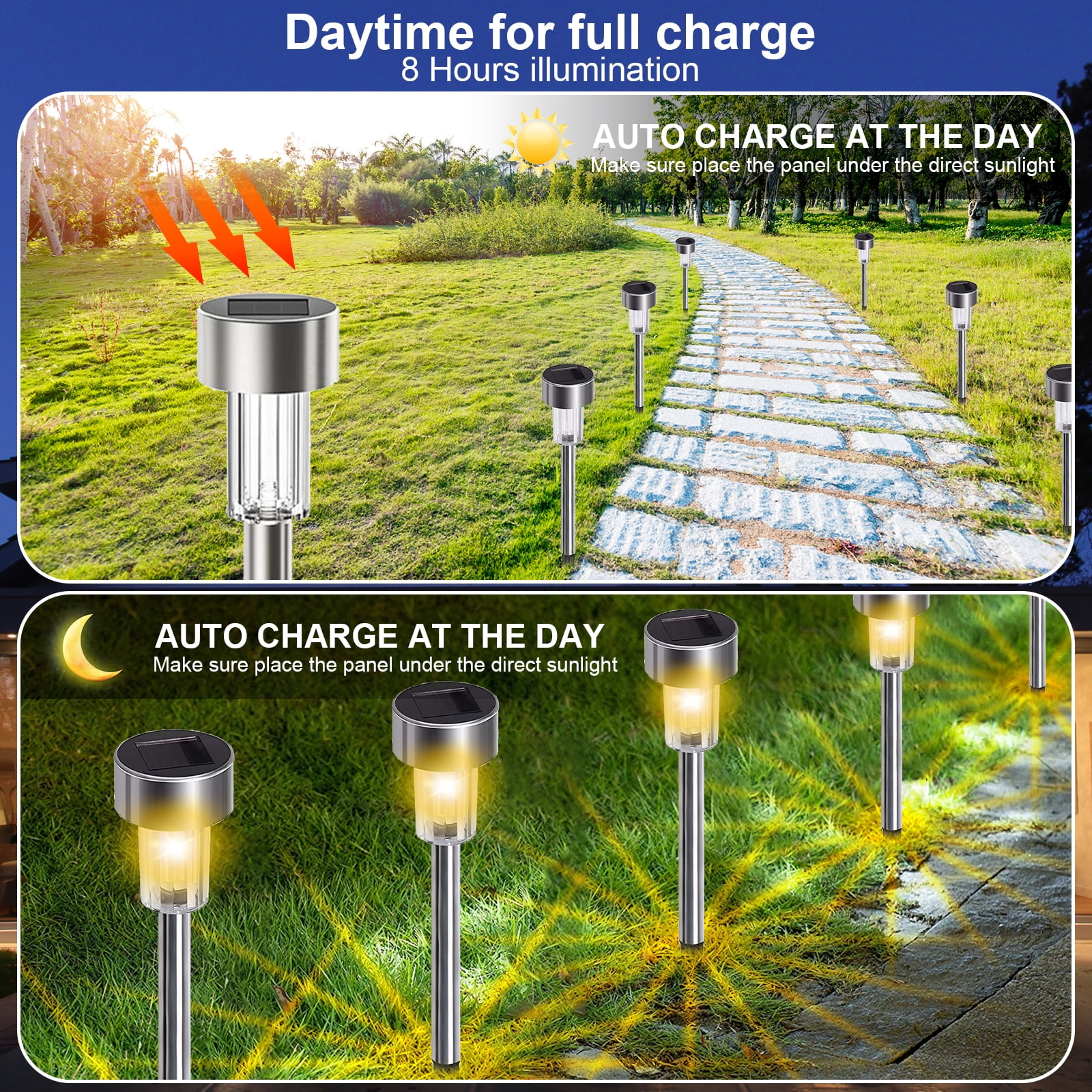 Fohil Solar Garden Lights, 12 Pack Solar Pathway Lights Waterproof, Solar LED Powered Outdoor Lights, Solar Landscape Lighting Lights for Outside Yard Driveway Walkway Lawn Patio Decor