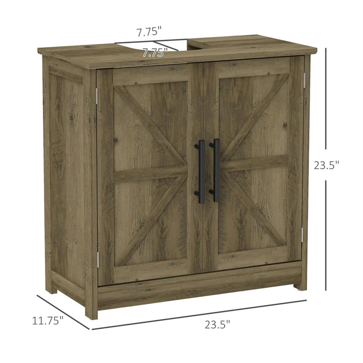 Demi Bonn 23" Farmhouse Bathroom Vanity with U-Shape Cut-Out and Adjustable Shelves, Pedestal Sink 2 Barn Door Cabinet, Under Sink Cabinet, Gray