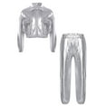 thumbnail image 2 of Runhomal Youth Boys Girls Jazz Hip Hop Dance Costume Metallic Streetwear Bomber Jacket and Sweatpants Set Silver 6, 2 of 6