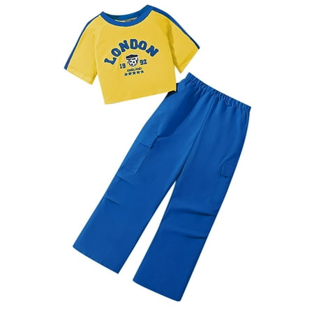 Youmylove Trendy Girls Summer Clothes Short Sleeve T Shirts And Cargo Jogger Pants 2 Piece Outfits For Big Girls Holiday Girls Outfits For 9-10 Years