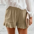 thumbnail image 4 of YYDGH Womens Summer Beach Drawstring Ruffle Hem Shorts Elastic Waist Solid Color Casual Shorts Pants with Pockets Khaki L, 4 of 7