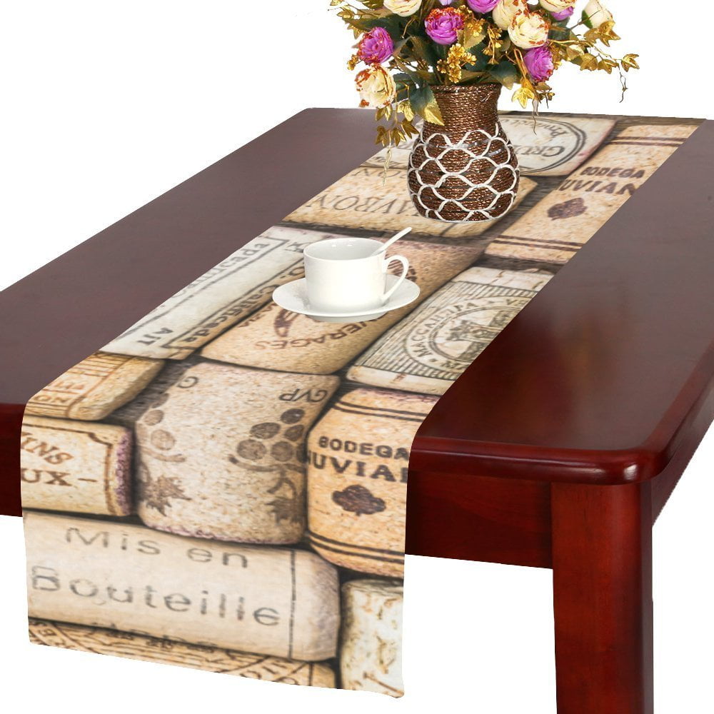 MYPOP Wine Corks Table Runner Placemat 16x72 inches, Vintage Tablecloth