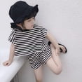 thumbnail image 2 of CUZIBR Child Toddler Kids Baby Girls Summer Outfit Sets Short Sleeve Cropped Tops And Shorts Two Piece Casual Playwear Striped Print Outfit Sets Clothing Sets,Black,3-4 Years, 2 of 8