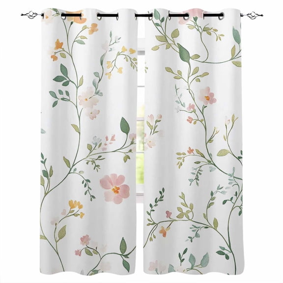 Watercolor Wildflowers Blackout Curtains for Bedroom/Living Room, Thermal Insulated Kitchen Curtains, Spring Botanical Branches Floral Grommet Darkening Window Treatment Drapes 27.5"x39"x2
