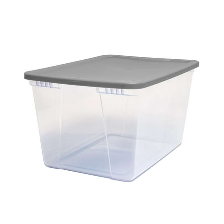 Mainstays Snaplock® 50 Quart Clear Storage Container with Gray Lid, Set of