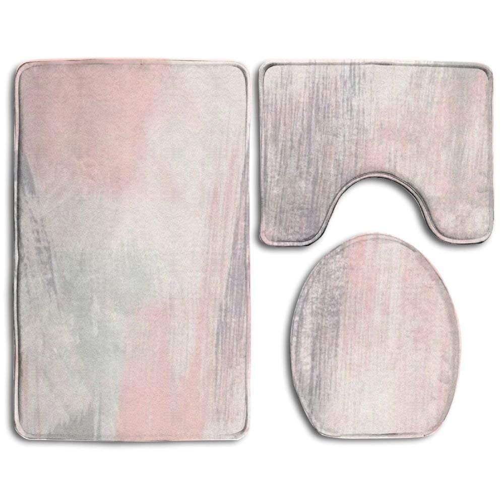 GOHAO Pink Gray Painting 3 Piece Bathroom Rugs Set Bath Rug Contour Mat