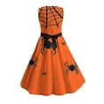 thumbnail image 5 of Girls' Halloween Zip Dress Spooky Tree Bat Print Sleeveless Round Neck Satin Bow Belt Flared Swing Skirt Kids Party Costume for Girls 4-14Y, Halloween Costumes for Girls Orange 7 Years, 5 of 9