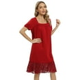 thumbnail image 3 of WBQ Women's Nightgown Short Sleeve Nightdress Comfy Pleated Sleep Shirt Lace Trim Square Neck Nightshirt, 3 of 6