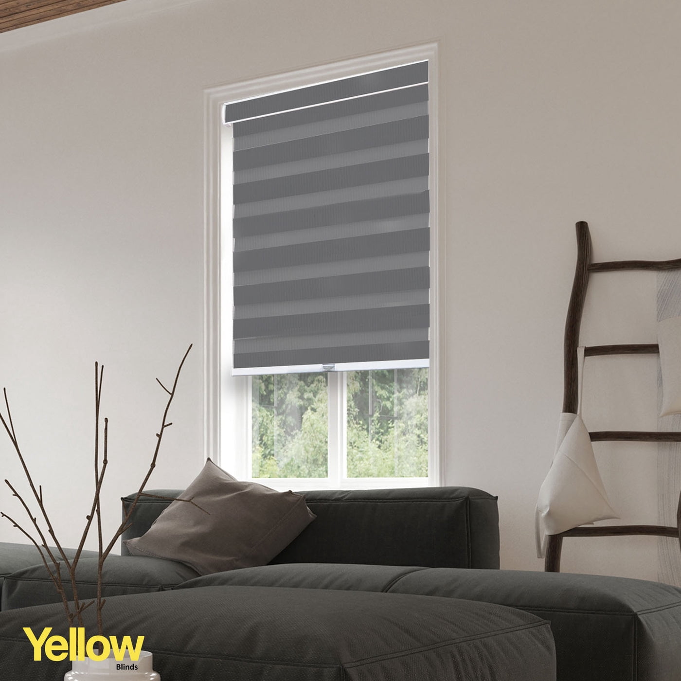 YELLOW BLINDS Gray Cordless Zebra Roller Shades for Windows, Dual Layer Light Filtering & Room Darkening, 70"W X 72"H, Modern Window Blinds with Cassette Valance, Easy Install, Safe for Kids & Pets