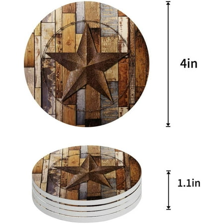 

ZHANZZK Texas State Flag Vintage Wood Farmhouse Barn Set of 4 Round Coaster for Drinks Absorbent Ceramic Stone Coasters Cup Mat with Cork Base for Home Kitchen Room Coffee Table Bar Decor