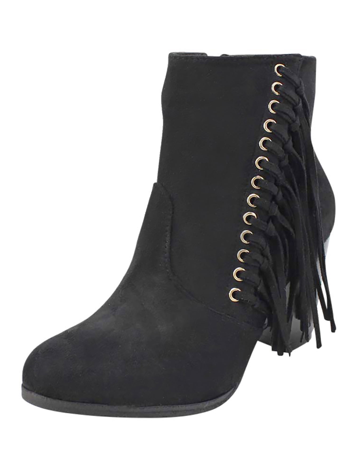 stacked heel bootie