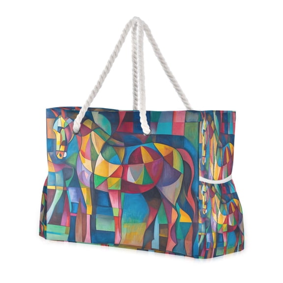 DIXRUYEE Beach Cooler Travel Tote Bags Beach Bag Fashion Prismatic Stallion Printed