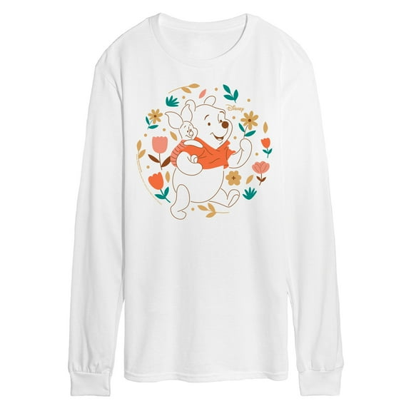 Winnie the Pooh - Pooh and Piglet Playing in Flowers - Men's Long Sleeve T-Shirt