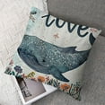 thumbnail image 7 of Summer Flannel Fleece Pillow Cushion Cover, Sea Love Text with Hearts Whale Wearing Flower Wreath Underwater Animals, Decorative Square Accent Pillow Case, Slate Blue White Black, 7 of 7