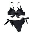 thumbnail image 2 of Qertyioot Womens Comfort Bikini Tops Solid Color Split Backless Bow Swimsuit, 2 of 5